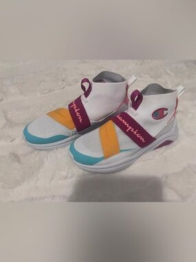 NWOT- Women 9 
colorful, unique slip on sneaker
Classic champion logo